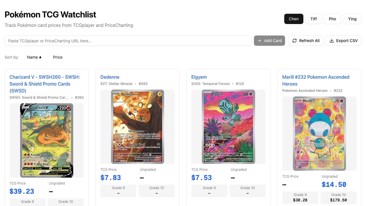 TCG Watchlist product screenshot